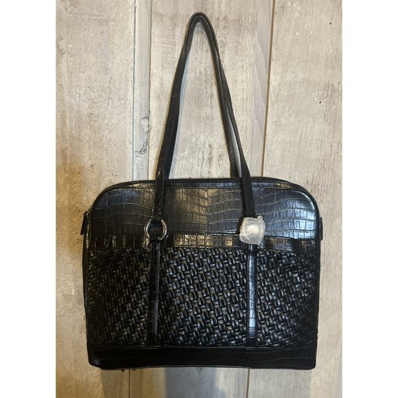 NWT COLDWATER CREEK Black Basket Embossed Weave/Croc,Hampton Computer Bag - Picture 2 of 6